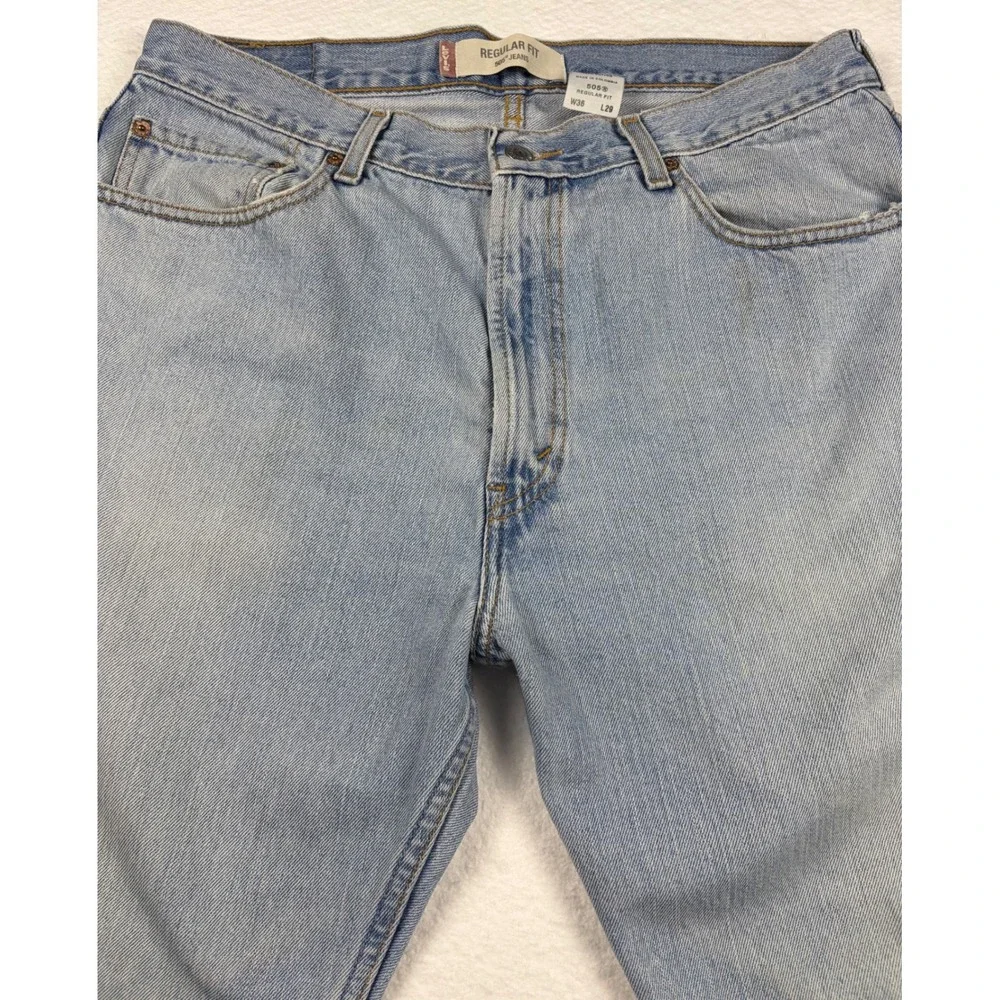 Levis 505 Regular Fit Jeans Mens 36x29 Light Wash Denim Straight Leg 00505-4834